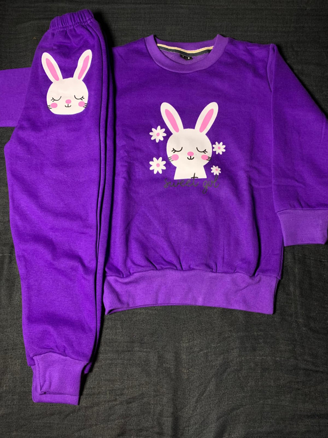 0000  Purple Rabbit Printed Sweatshirt With Rabbit Printed Tracksuit For Kids