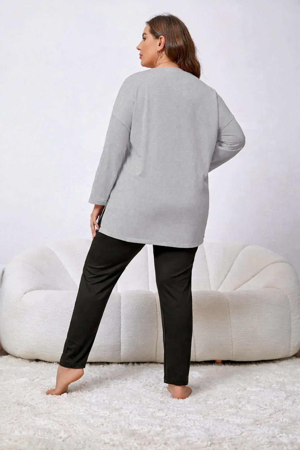 0000   Grey Dream Printed Full Sleeves T-shirt With Black Plain Pajama Suit