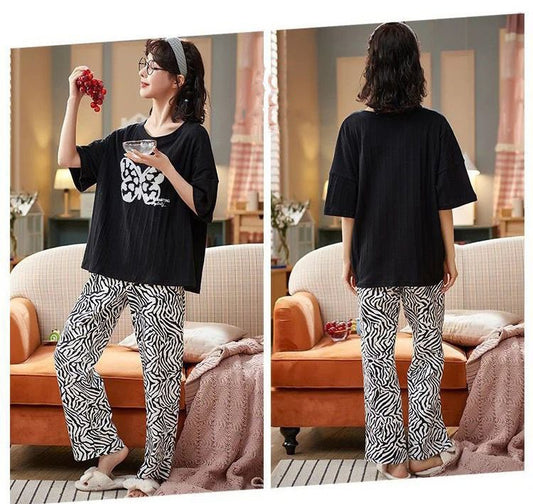 023 Black Butterfly Printed Half Sleeves T-shirt With Printed Pajama Suit