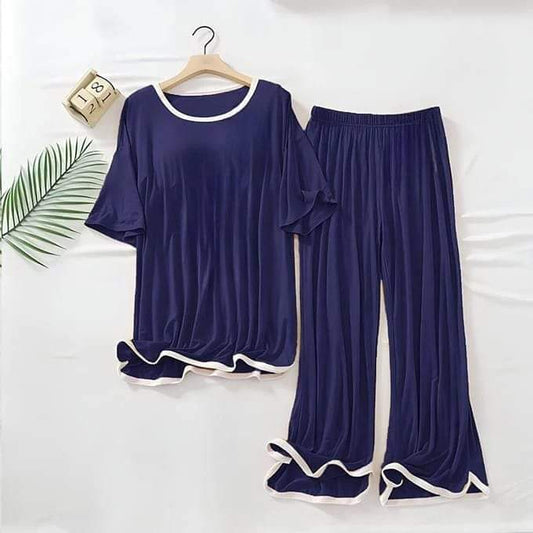 Blue Lounge Wear Half Sleeves T-shirt With Loose Pajama Suit