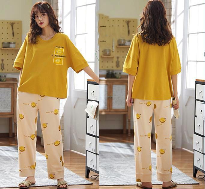 001 Yellow Lemon Printed Half Sleeves T-shirt With Printed Pajama Suit