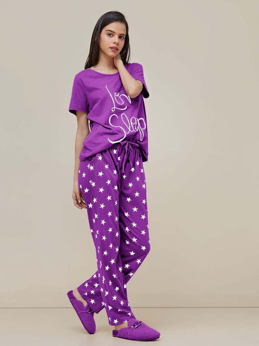 027 Purple Love Sleep Printed Full Sleeves T-shirt With Printed Pajama Suit