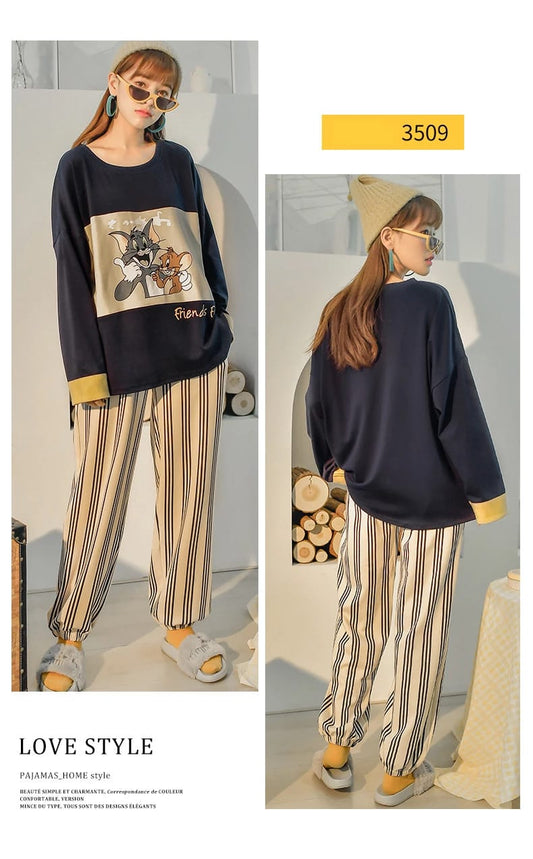 011 Tom & Jerry Printed Full Sleeves T-shirt With Lining Pajama Suit