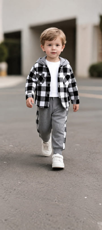 0000         Urban Plaid Hooded Kids Tracksuit