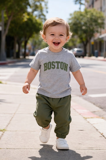 0000    Grey BOSTON Printed Half Sleeves T-shirt with Green Pajama Kids Suits