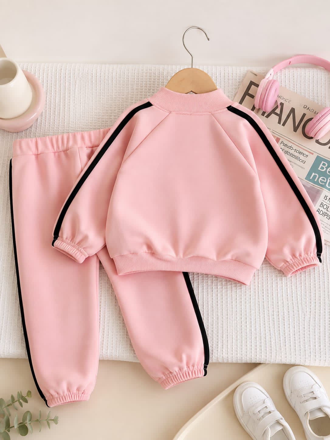 0000          Pink Sporty Zipper Kids Tracksuit