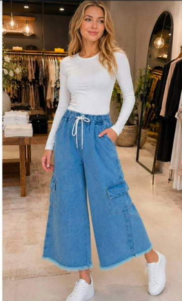 0000                  Mid Blue Denim Baggie Jeans For Her (Two Front Pockets)