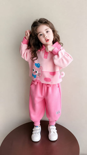 0000          Pink Cute Cat Sweatshirt With Pink Fleece Trouser