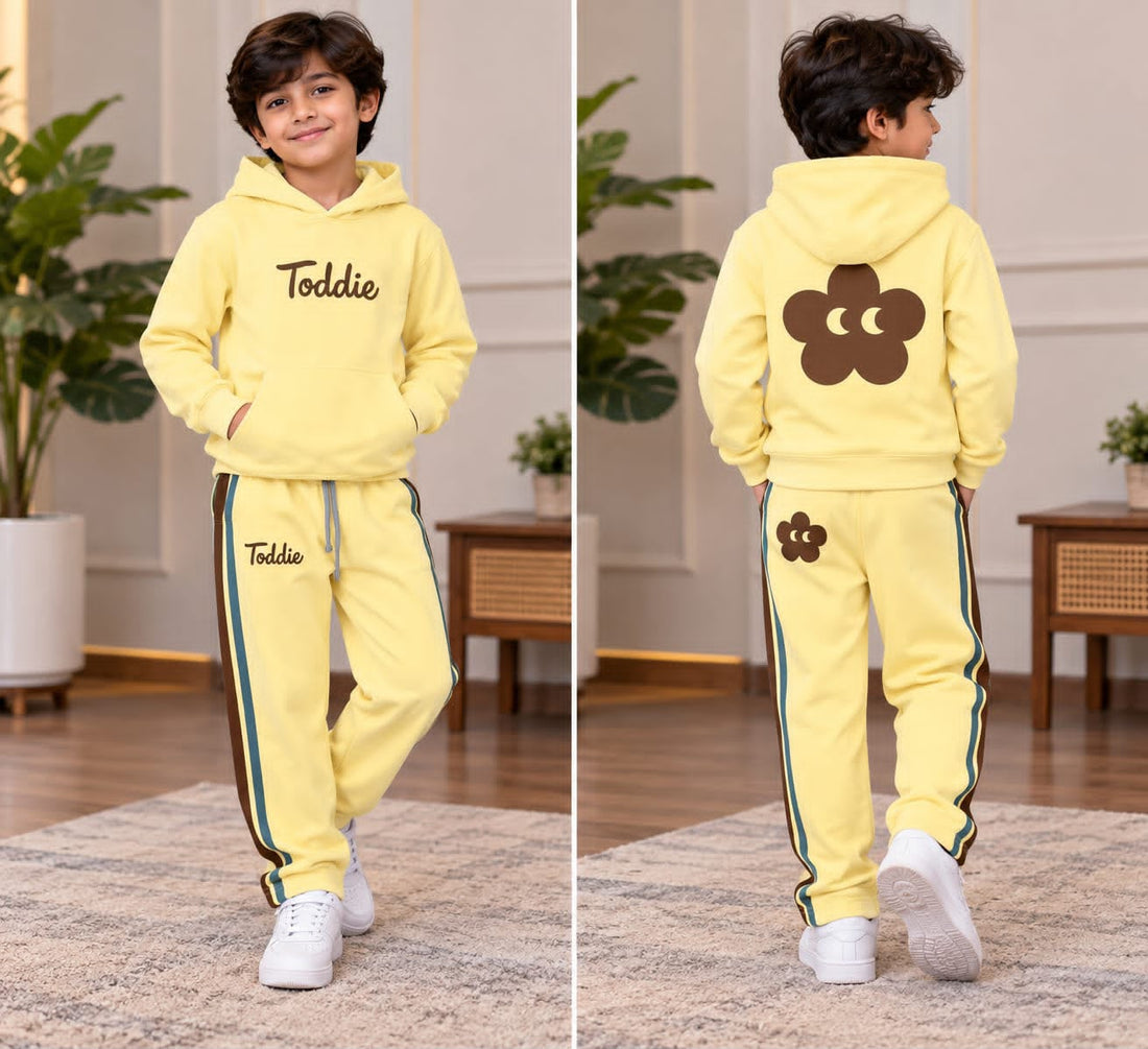 0000            Yellow Toddie Printed Hoodie With Strip Lining Tracksuit