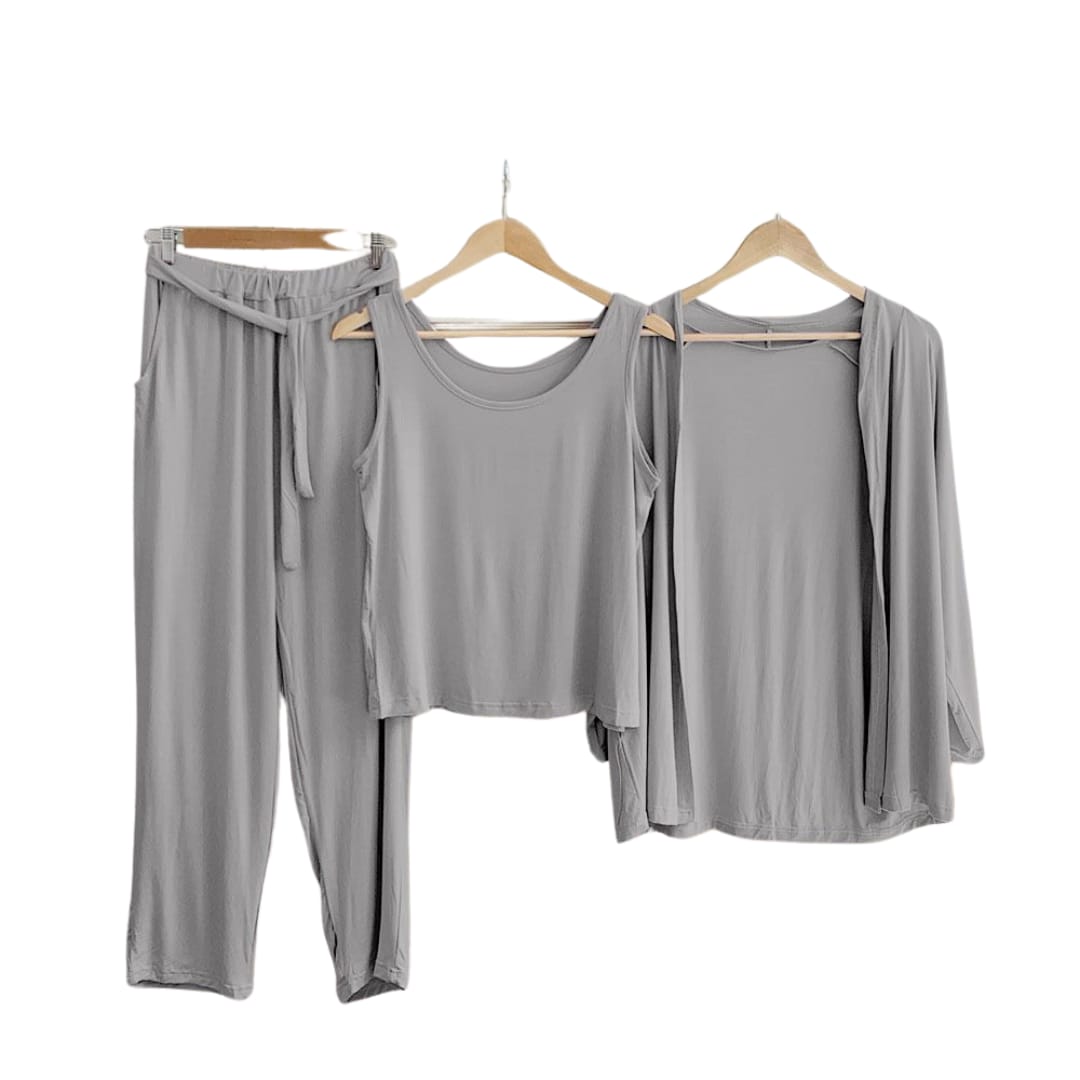 Grey 3Pcs Sleepwear (Sando Shrug Trouser)