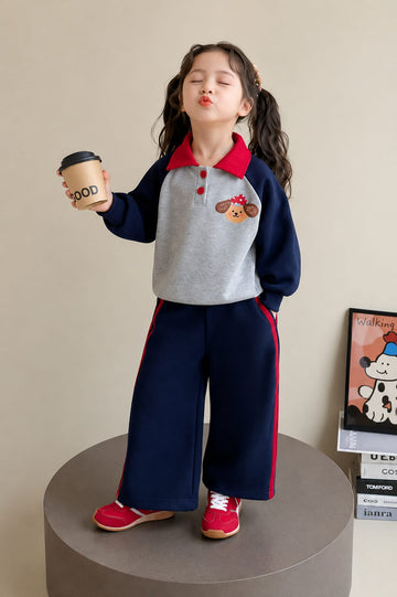 0000          Navy Blue Grey Puppy  Kids Tracksuit