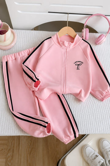 0000          Pink Sporty Zipper Kids Tracksuit