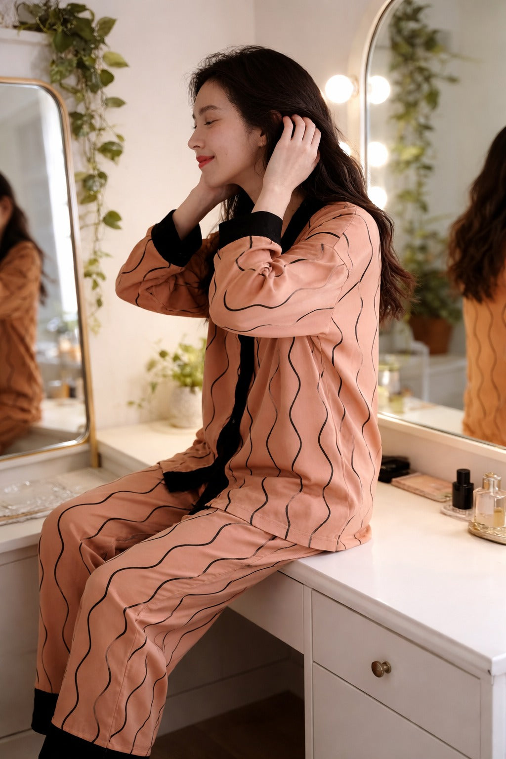 0000          Orange With Black lining Printed Front Button Style For Her