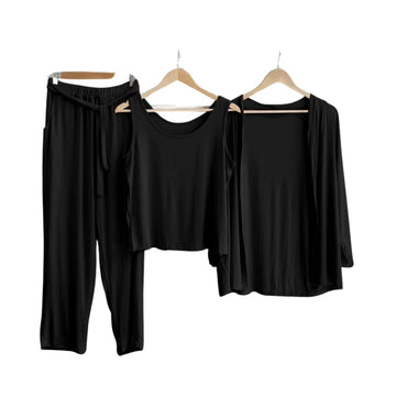 Black 3Pcs Sleepwear (Sando Shrug Trouser)