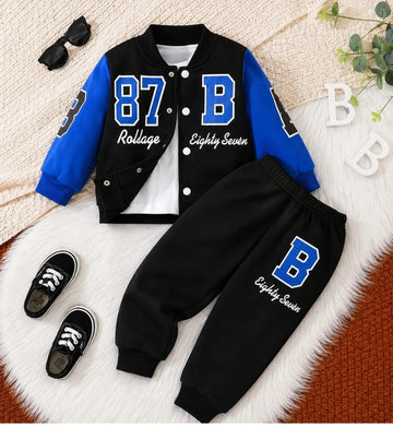 0000         Black and Blue 87 B Printed Varsity Tracksuit