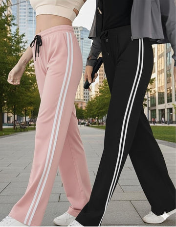 0000        Women Side Strip Track Pants - Pack of 2 (Baby Pink & Black)
