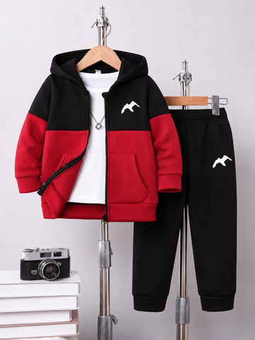 0000         Red Black Urban Hooded Kids Tracksuit