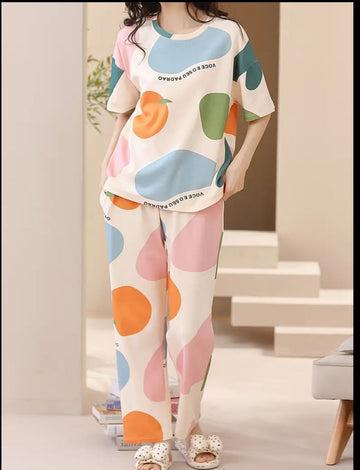 0000     Offwhite Multi Pattern Printed Half Sleeves T-shirt With multi  Printed Pajama Suit