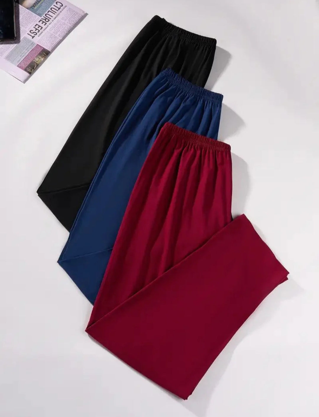 0000  Pack Of 3 Plain Plazzo Style Pajamas  For Ladies