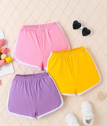 0000   Pack Of 3 Plain White Strip Shorts For Ladies ( Baby Pink,Yellow,Purple )