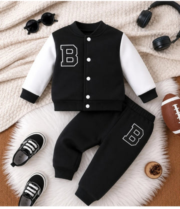 0000         Black B Printed Varsity Fleece Tracksuit