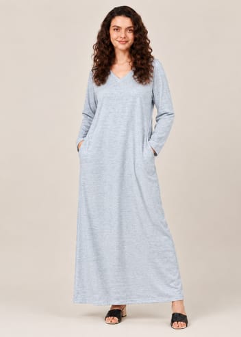 0000                Hazel Grey V-Neck Fluid Long Tees for Woman (Two sides Pockets)