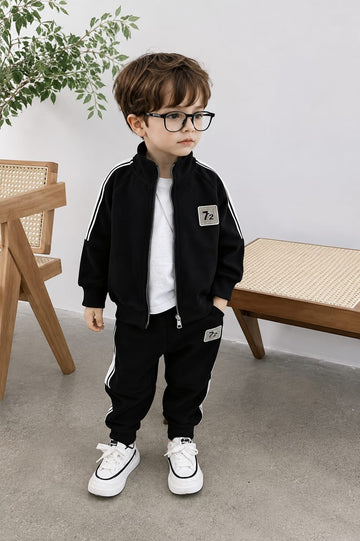 0000         Black White Strip 72 Printed Zipper Kids Tracksuit