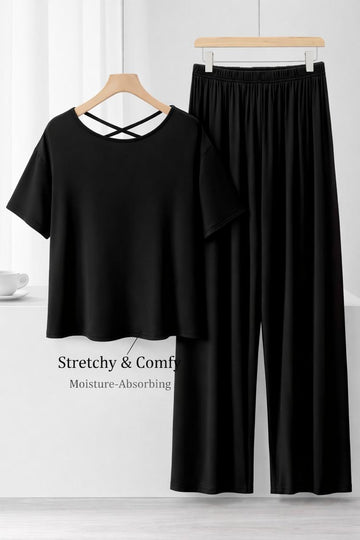 0000  Black Round Neck Back X Design Half Sleeves With Matching Pajama night suit For Her