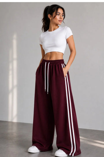 0000            Maroon White Stripes Terry Baggie Trouser for Her