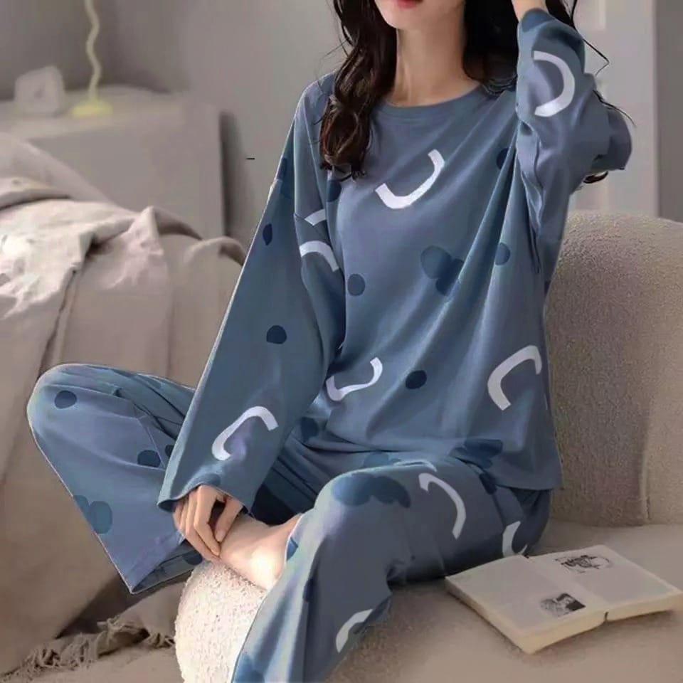 005 Blue Cloud Printed Full Sleeves T-shirt With Printed Pajama Suit