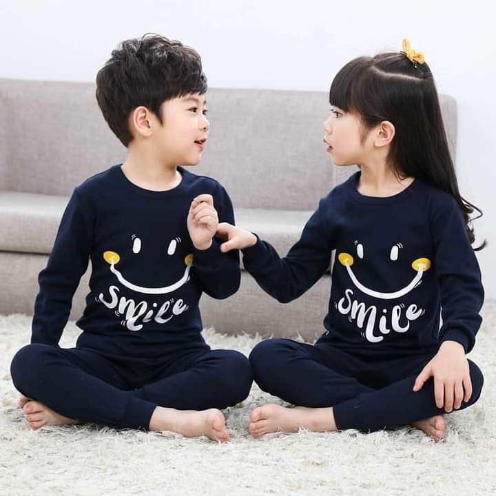 Baby or Baba Navy Blue Smile Print Kids Suits(1 Pcs)