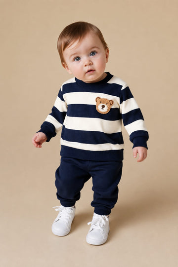 0000          Teddy Bear Printed Strip Kids Tracksuit