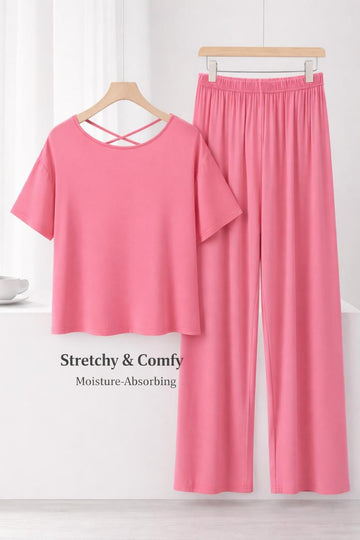 0000  Peach Round Neck Back X Design Half Sleeves With Matching Pajama night suit For Her