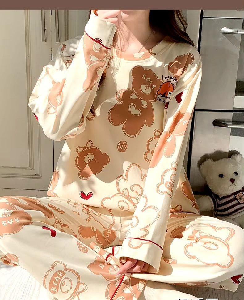 0000  Offwhite All Over Bear Printed Full Sleeves T-shirt With Bear Printed Pajama Suit