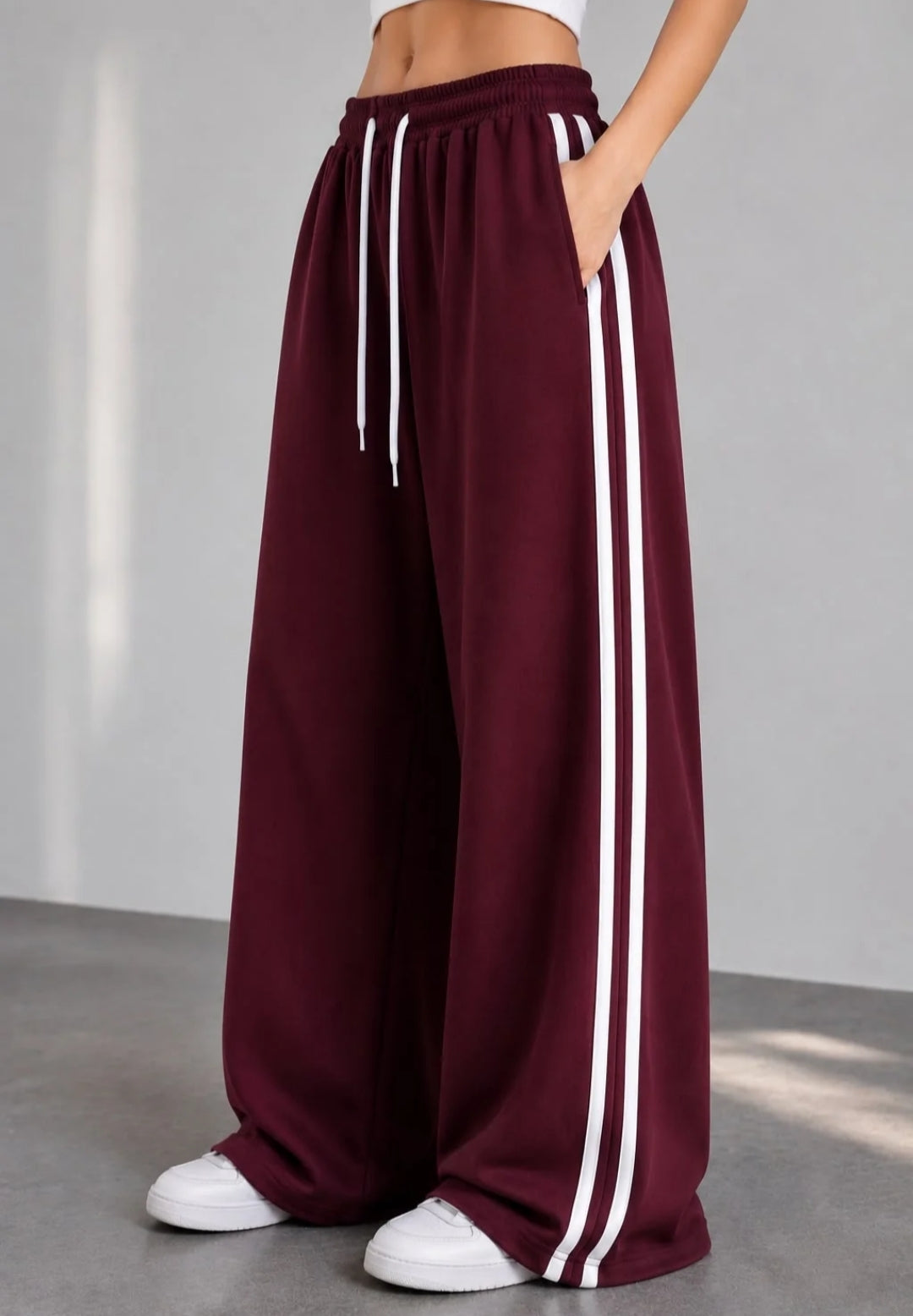 0000            Maroon White Stripes Terry Baggie Trouser for Her